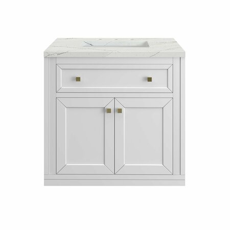 JAMES MARTIN VANITIES Chicago 30in Single Vanity, Glossy White w/ 3 CM Ethereal Noctis Top 305-V30-GW-3ENC